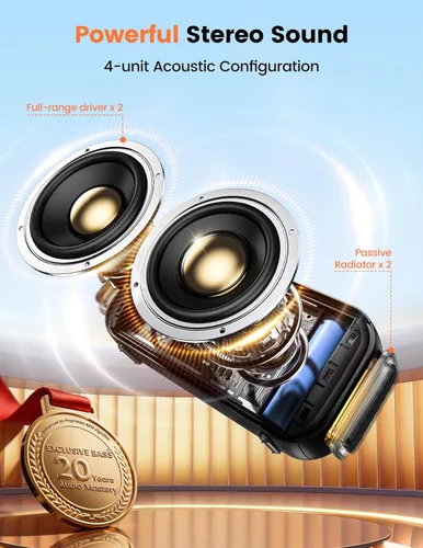 Miniatura 2 de Altavoz Bluetooth estéreo de 20 W sonido fuerte: tiempo de reproducción de 30 horas, resistente al agua IPX5, altavoces inalámbricos portátiles