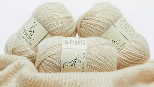 Miniatura 2 de Hilo de ganchillo 100% de lana merino para tejer, 3 capas, lujoso, cálido, suave, ligero, color azul (beige)