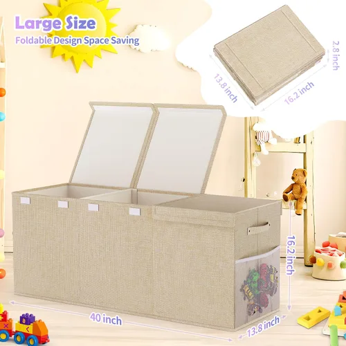 Miniatura 7 de Mabahoo Caja de Juguetes Extra Grande, Cofre de Juguetes Plegable y Resistente para Niños y Niñas, 40"x14"x16" Organizador de Almacenamiento