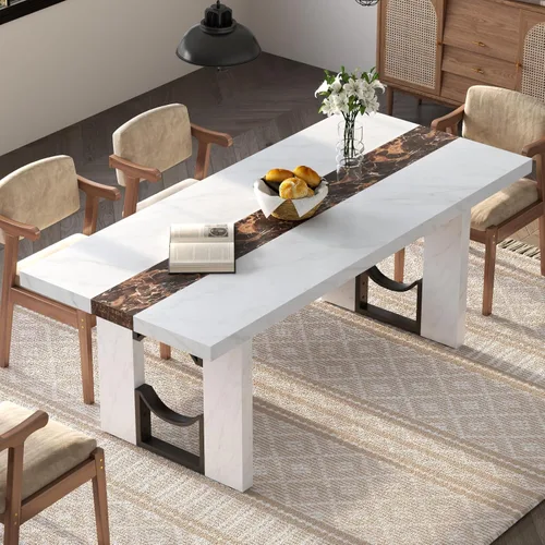 Miniatura 8 de Loomie Mesa de comedor de 71 pulgadas para 6-8 personas, mesa de cocina rectangular grande con mesa de color mármol, mesa de comedor lujosa de 6