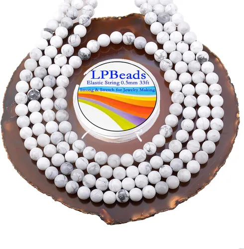 Miniatura 42 de LPBeads 100 piezas de cuentas sueltas de jade blanco natural pulido de 8 mm y redondo con cordón elástico para hacer joyas y pulseras Jade blanco
