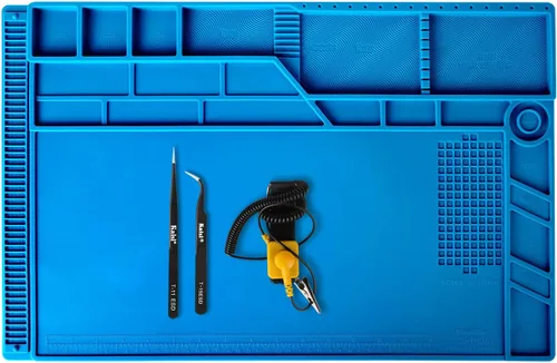 Miniatura 9 de Kaisiking S-160 Alfombrilla de reparación de silicona con función magnética, 2 pinzas ESD y correa de muñeca antiestática para soldadura Kit
