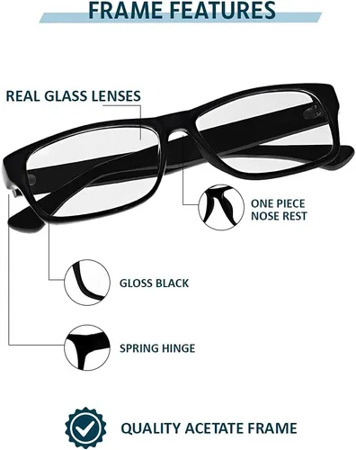 Miniatura 2 de Gafas de lectura de cristal real con lentes de cristal real transparente en marco estilo geek - aumento +0.25 a +3.00
