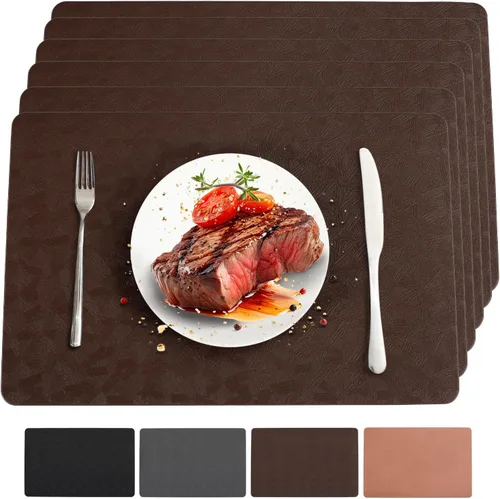 Miniatura 19 de Juego de 6 manteles individuales de vinilo, resistentes al calor, fáciles de limpiar, antideslizantes, para mesa de comedor, piel sintética, Negro