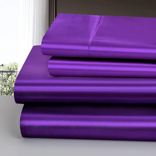 Miniatura 279 de Homiest Juego de sábanas de satén de lujo de 3 piezas con bolsillo profundo, 1 sábana bajera + 1 sábana encimera + 1 funda de almohada