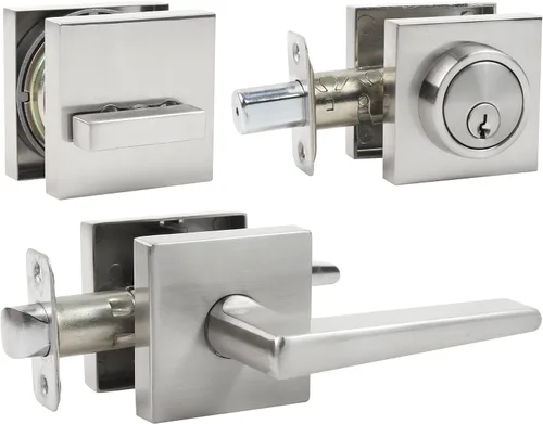 Juego de cerrojo y perilla de puerta, juego de cerradura de puerta exterior con cerrojo, cerraduras cuadradas para puertas exteriores, palanca de
