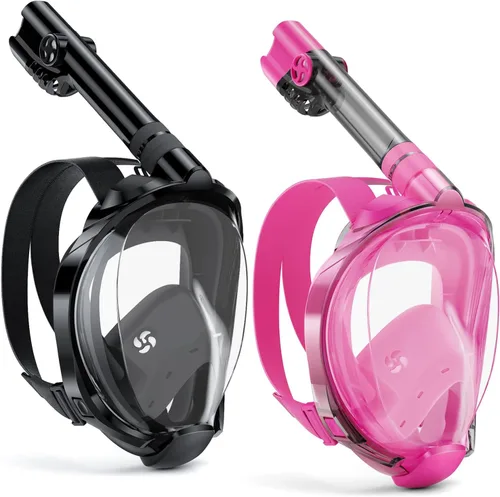 WSTOO Full Face Snorkel Mask, Dry Top Snorkeling Gear for Adults, 180° Panoramic Foldable Design with Camera Mount, Safe Mouth/Nose Breathing,