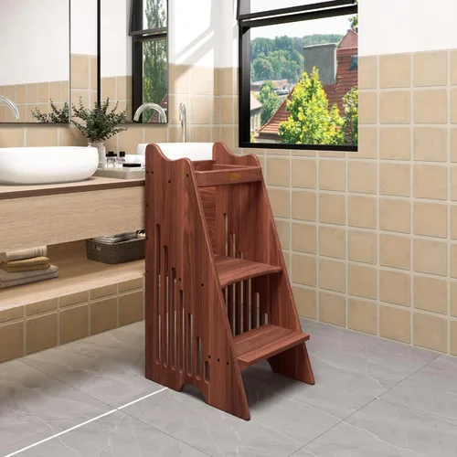 Miniatura 8 de CONSDAN Torre para niños pequeños, madera maciza cultivada en Estados Unidos, taburete de cocina para niños pequeños y niños, torre de pie con riel