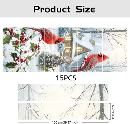 Miniatura 3 de PLIGREAT 15 tiras de calcomanías de Navidad para escaleras, despegar y pegar pájaros, árbol de Navidad, calcomanías para escalones de 7.1 x 39