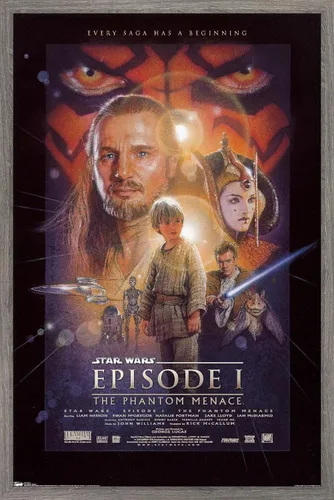 Trends International Star Wars: The Phantom Menace - Póster de pared de una hoja, 14.725 x 22.375 pulgadas, versión enmarcada de madera de granero
