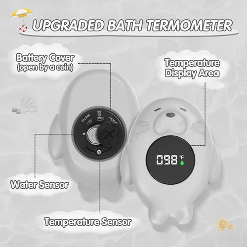 Miniatura 6 de Termómetro de baño para bebé, termómetro de baño impermeable con advertencia de temperatura y encendido/apagado automático