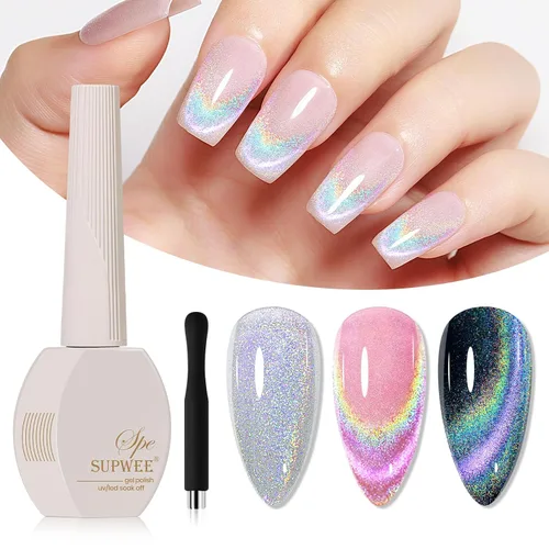 Miniatura 12 de Esmalte de uñas de ojo de gato burdeos sin gel, esmalte de uñas magnético secado al aire para uñas de los pies, secado rápido, alto brillo