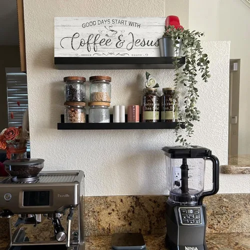 Miniatura 2 de Letrero cristiano de café para decoración – Good Days Start with Coffee & Jesus – Placa de lona rústica para colgar en la pared del hogar, cocina
