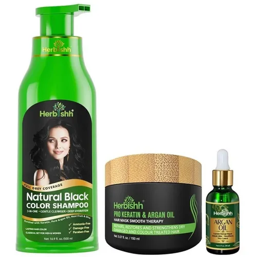 Herbishh After Color Shampoo Combo, 1 champú de color para el cabello, tinte para el cabello, 16.9 fl oz de aceite de argán + 1.0 fl oz de queratina
