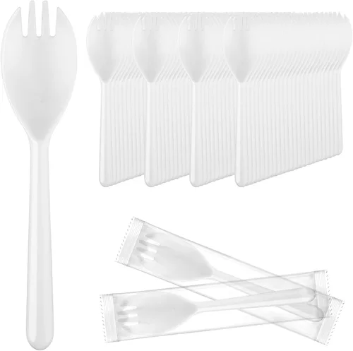 Miniatura 15 de EUSOAR Cucharas de tenedor de plástico, 100 tenedores desechables de 5.5 x 1.2 pulgadas, juego de utensilios pesados, cuchara de servir, helado