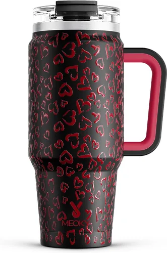 Miniatura 23 de Meoky Vaso de 40 onzas con asa y pajita, vaso aislado con tapa y popote, taza de viaje de acero inoxidable, mantiene el frío durante 34 horas, 100%