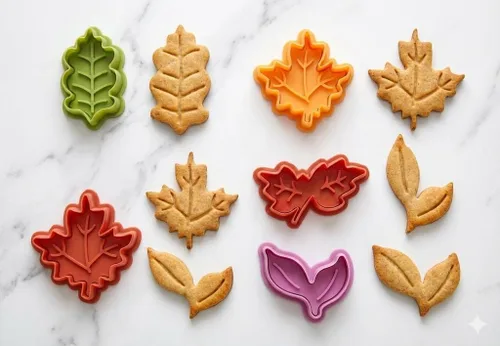 Miniatura 8 de 4 cortadores de galletas de hojas con sellos de émbolo, moldes de hojas de arce y roble veteado 3D para decoración de corteza de pastel, hornear