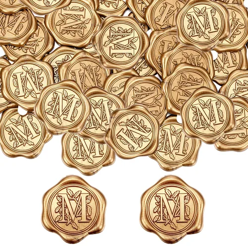 Miniatura 9 de Yoption 50 piezas de pegatinas de sello de cera inicial G, pegatinas de sello autoadhesivas de letra dorada retro antigua para sobres, para bodas