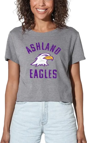 Colección oficial de camisetas cortas con logotipo desgastado grande universitario para mujer, color jaspeado atlético
