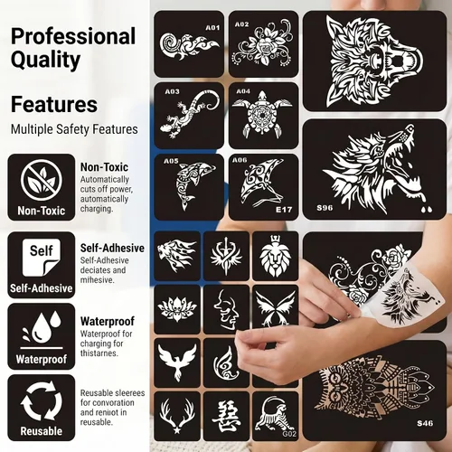 Miniatura 3 de Kotbs 6 hojas de plantillas temporales de tatuaje, 34 piezas de plantillas de tatuajes de henna con patrón de tótem de tigre y lobo, plantillas