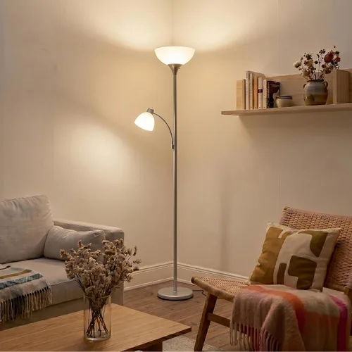 Miniatura 9 de Brightech Torchiere Lámpara de pie LED Sky Dome Plus, lámpara de pie súper brillante con lámpara de lectura para salas de estar y oficinas, lámpara