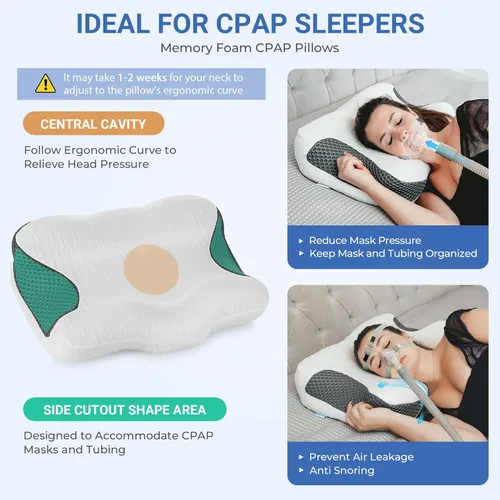 Miniatura 5 de Elviros Almohada CPAP para dormir, HSA/FSA ergonómica de altura ajustable, soporte de cuello de espuma viscoelástica para usuarios de CPAP con apnea