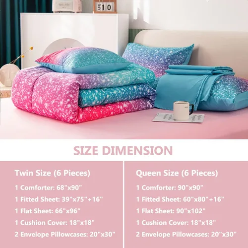 Miniatura 7 de PERFEMET Juego de sábanas de 6 piezas en una bolsa para niñas tamaño individual con diseño de arcoíris colorido en 3D
