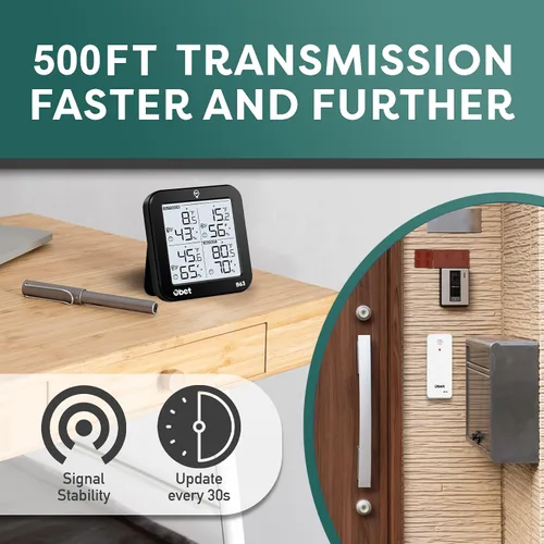 Miniatura 7 de OBET Termómetro inalámbrico para interiores y exteriores con 3 sensores, estación meteorológica, monitor de temperatura y humedad, rango de 500 pies