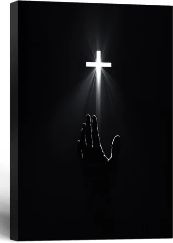 Miniatura 11 de Arte de pared cristiano enmarcado, póster de fe de redención, cruz y manos, impresión en lienzo en blanco y negro, pintura religiosa, imagen