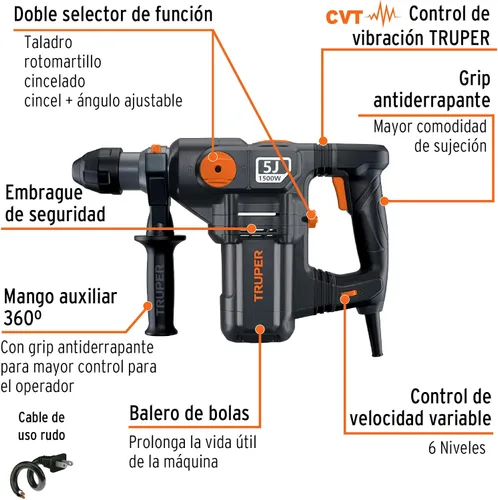 Miniatura 2 de Rotomartillo electropneumática SDS plus 5.0 Joules