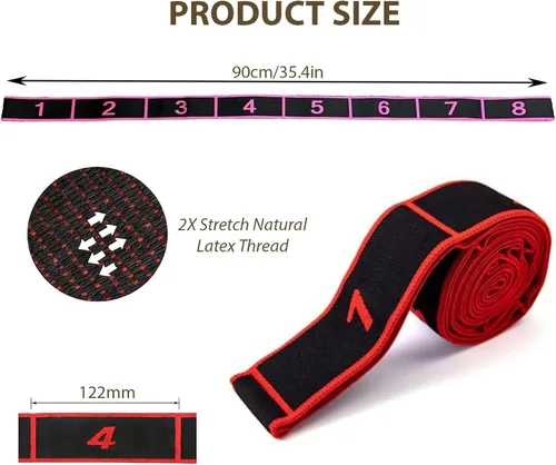 Miniatura 4 de Bandas de resistencia de fitness con asas para estiramiento y yoga, banda elástica de entrenamiento de 8 secciones con marcas claras, bandas