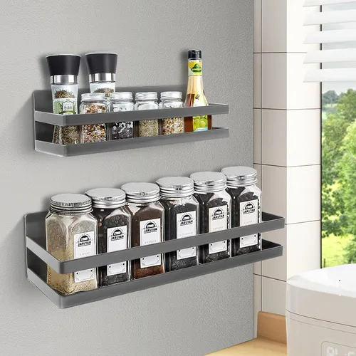Miniatura 9 de Uten Estante grande para especias para refrigerador, paquete de 2 estantes magnéticos fuertes, organizador de refrigerador movible, ahorro de Gris