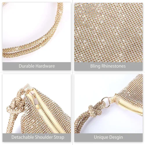 Miniatura 8 de Bolso de noche brillante con diamantes de imitación, monederos plateados para mujer, bolsos cruzados para fiesta, graduación, club, boda