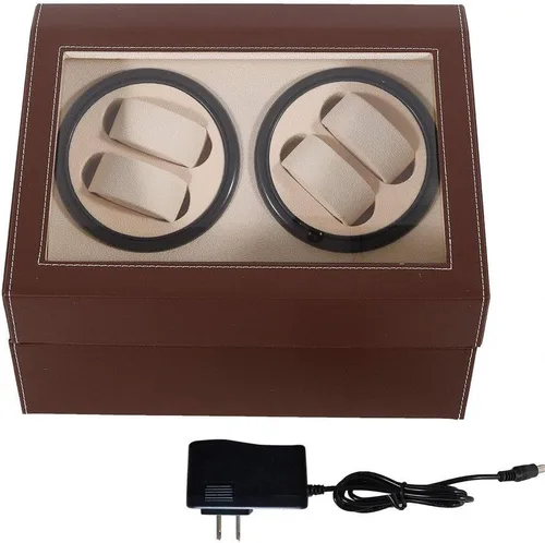 Miniatura 4 de Bobinadora automática de reloj 4+6, caja de presentación giratoria de cuero, caja de almacenamiento de lujo (marrón)
