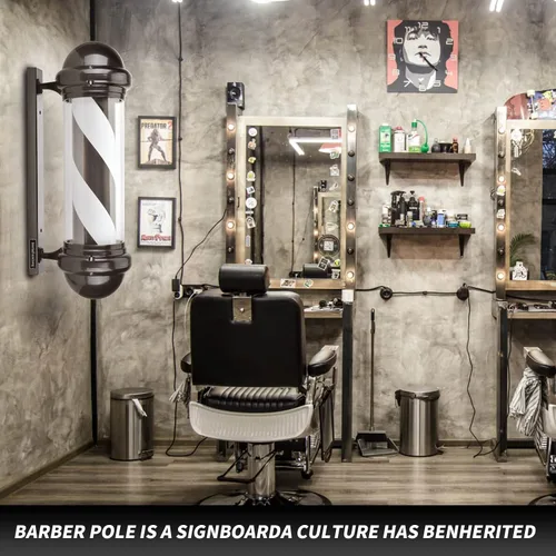 Miniatura 6 de Poste de luz de peluquero de 30 pulgadas, fuente de luz LED, luminoso superior, montaje en pared, accesorio de luz giratoria de barbería en blanco