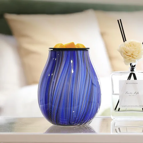 Miniatura 8 de Calentador de Cera Eléctrico de Vidrio Artístico con Aromas, Vela Perfumida con Temporizador y 7 LED de Cambio de Color, Plato Desmontable