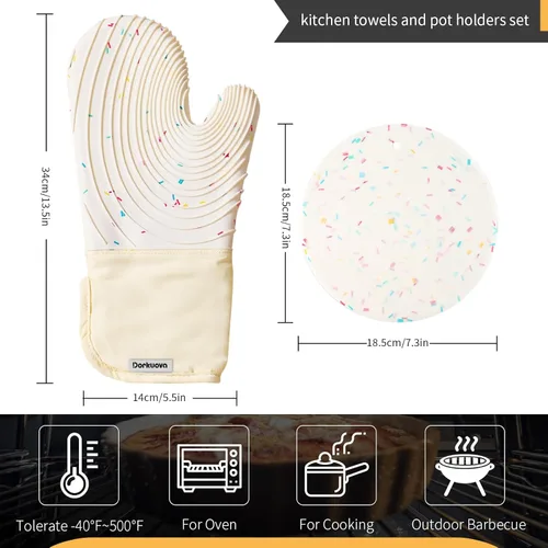 Miniatura 2 de Guantes de Horno de Silicona, Par de Guantes de Horno de Silicona, Guantes de Cocina, Libres de BPA, Guantes de Cocina Largos, Juego de Blanco