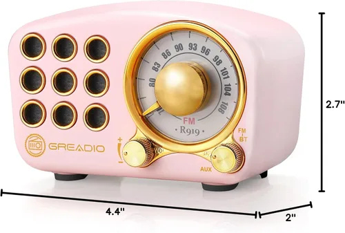 Miniatura 8 de Altavoz Bluetooth retro, radio FM Radio-Greadio vintage con estilo clásico antiguo, fuerte mejora de graves, volumen fuerte, conexión inalámbrica
