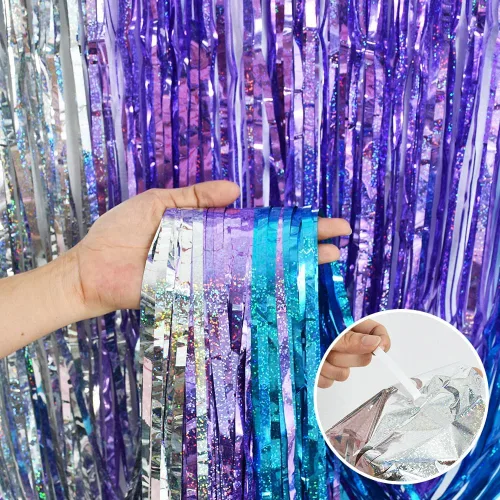 Miniatura 3 de BEISHIDA 4 Piezas de Serpentinas de Fiesta Negras y Naranjas con Flecos, Cortina de Telón de Fondo de Aluminio, Telón de Fondo de Oropel, Decoración