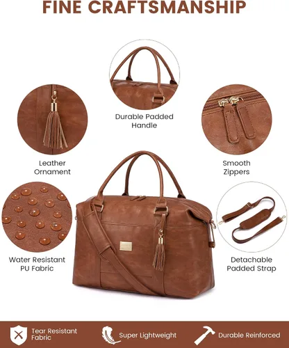 Miniatura 5 de Bolsa de viaje acolchada Weekender Bag para mujer, Marrón, Vintage