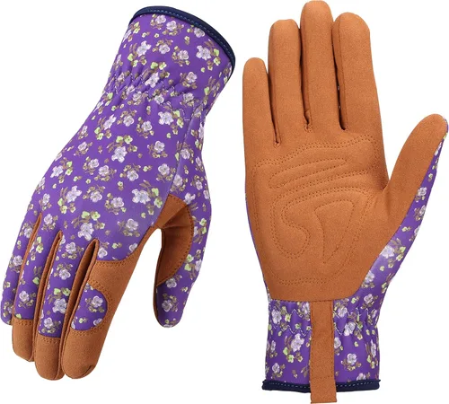 Miniatura 11 de Bamllum Guantes de cuero para jardinería para mujer, guantes de trabajo para deshierbe, excavación, plantación, rastrillo y poda