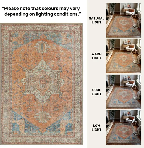 Miniatura 11 de GLN Rugs Traditional Collection - Alfombra de felpilla lavable a máquina, tradicional lavable, antideslizante, alfombra de felpilla de pelo corto