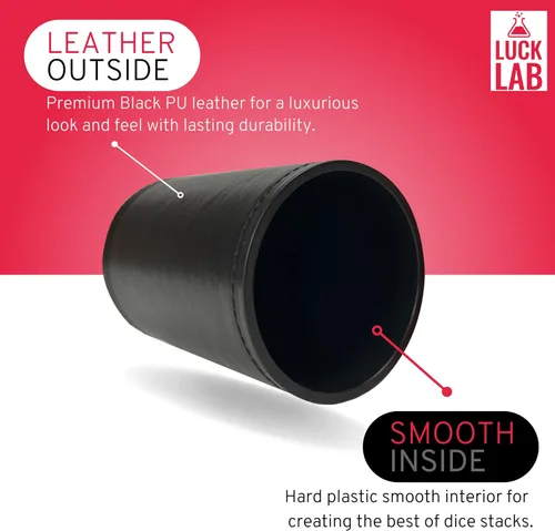 Miniatura 2 de Luck Lab Taza apilable de cuero negro con 5 dados de casino serializados con borde de maquinilla de afeitar de 0.748 in, taza recta profesional