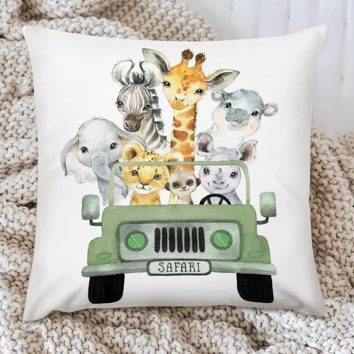 Miniatura 4 de HawSkgFub Funda de almohada decorativa para bebé niño y niña, diseño de safari con diseño de camión de animales de safari, funda de cojín de selva