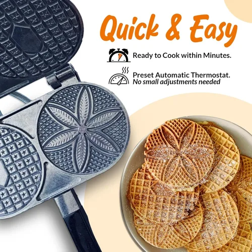 Miniatura 3 de C. Palmer Pizzelle Iron Modelo 1000, máquina de pizzela eléctrica de 800 vatios, prensa de pizzelle hecha en Estados Unidos, hace dos pizzelas