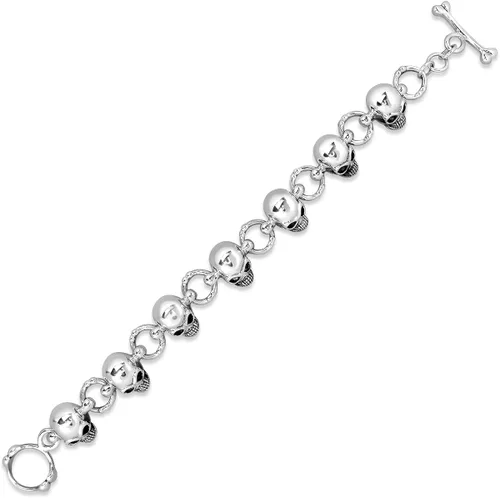 Miniatura 3 de WithLoveSilver de plata de ley 925grande Biker Gótico Calavera y huesos pulsera