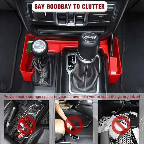 Miniatura 5 de JeCar Bandeja de palanca de cambios de consola central, caja de almacenamiento para Jeep Wrangler JL Gladiator JT 2018-2024 (rojo)