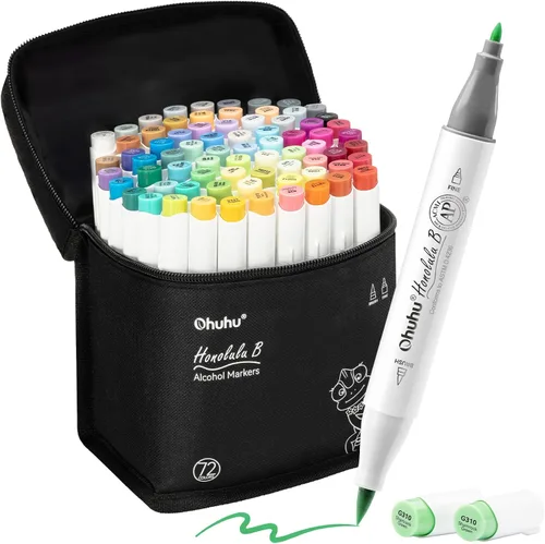 Miniatura 10 de Ohuhu Marcadores de alcohol con punta de pincel, certificado AP, juego de marcadores artísticos de doble punta para artistas adultos, ilustración