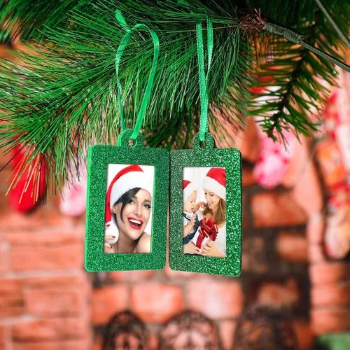 Miniatura 3 de Jetec 20 marcos de fotos de Navidad, mini marcos de fotos colgantes de fieltro, adorno colgante para árbol de Navidad, decoración familiar de Verde