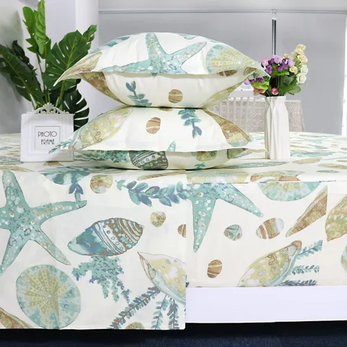 Miniatura 10 de FADFAY Juego de sábanas King con temática de playa, 100% algodón, ropa de cama costera súper suave, ropa de cama náutica de conchas marinas y Aqua